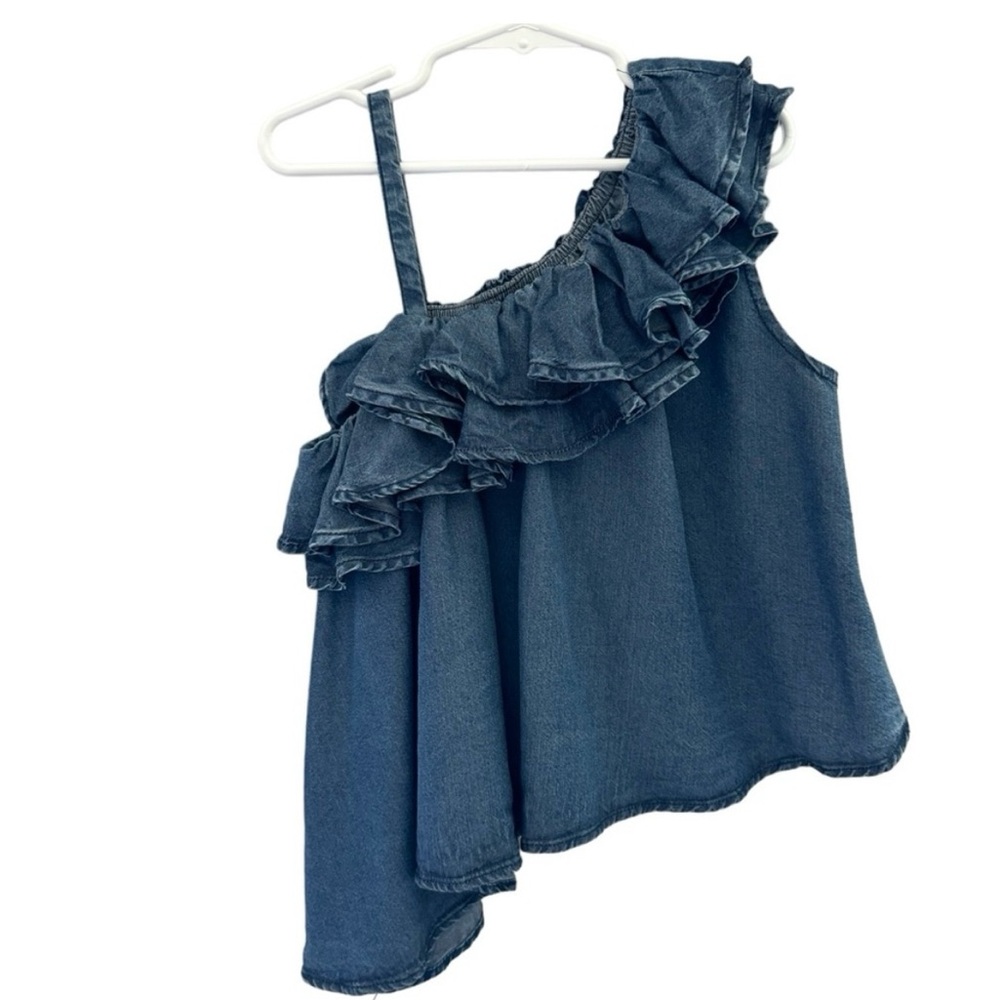 Habitual Girls Denim Ruffle One-Shoulder Top NWOT